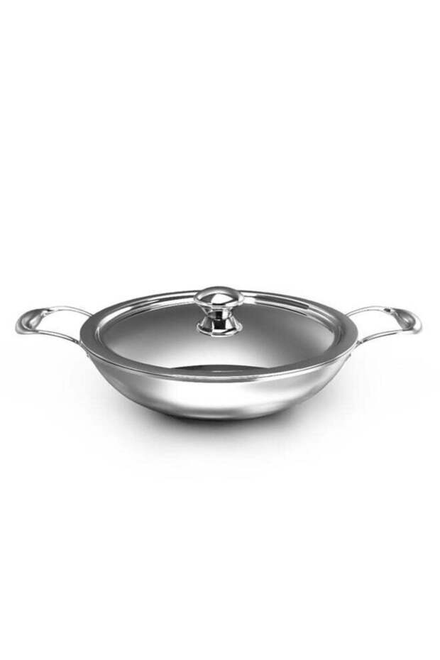 Stainless Steel Tri Ply Kadai Pan 32cm- Dtkp32, With Lid, 5l Capacity Cookware Kitchen