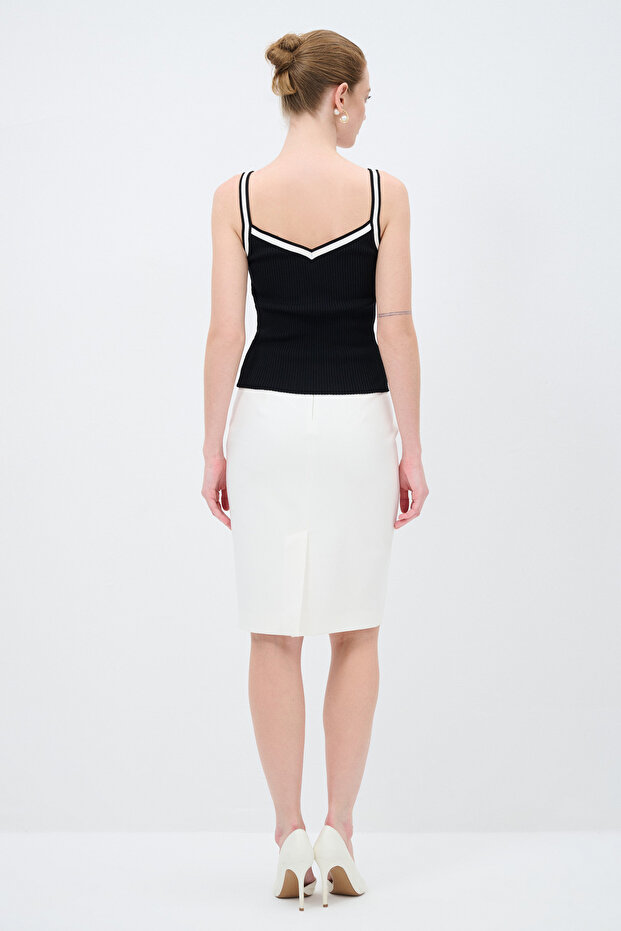 Kontrast İp Askılı Triko Bluz - 6