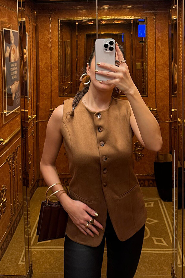 Taba Süet Yelek - 1