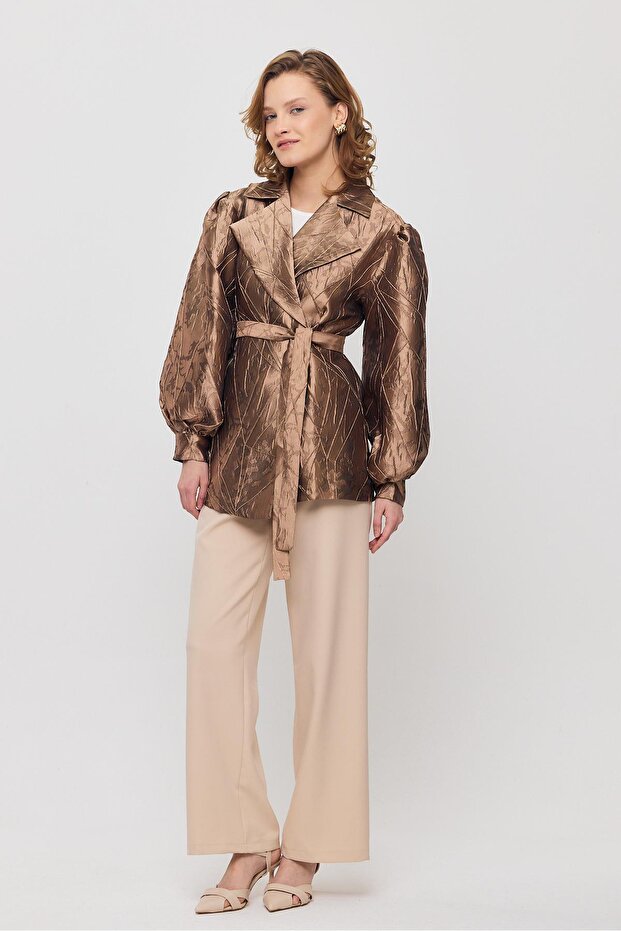 Camel Patterned Balloon Sleeve Jacket 2848 - 2
