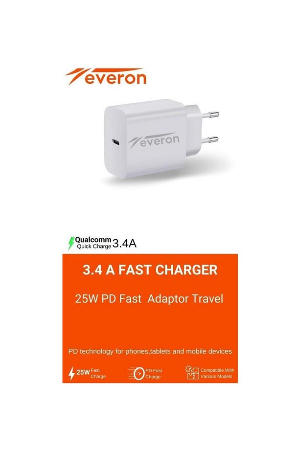 Samsung Galaxy A16 İle Uyumlu 25W QC 3.4a Type C Şarj Adaptörü Evr-003 - 4