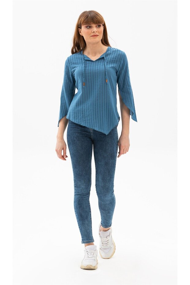 Three Quarter Sleeve Sile Cloth Rhodes Summer Blouse Indigo Indg