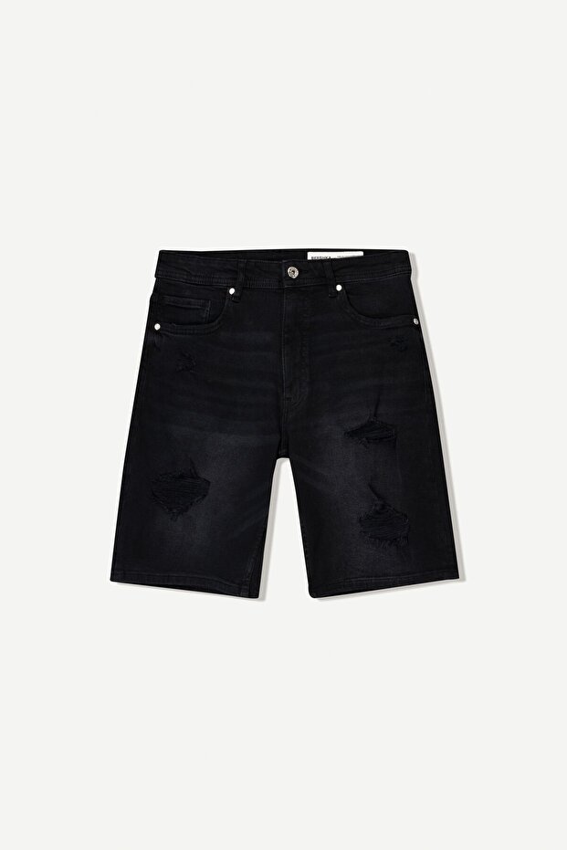 Distressed denim bermuda şort - 1