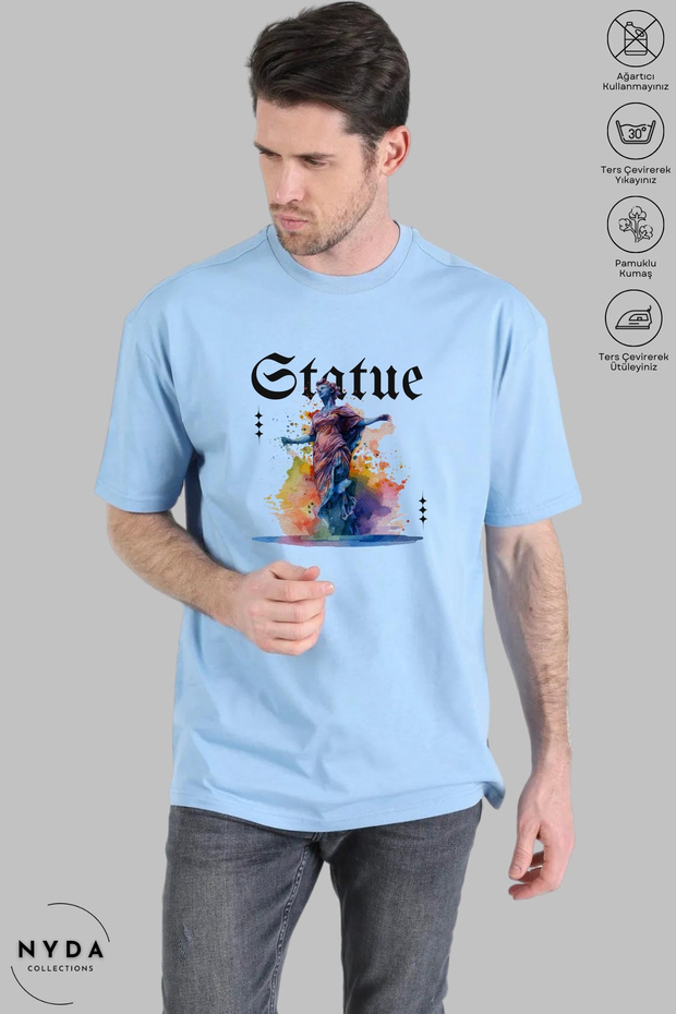 Unisex Crew Neck Sculpture Statue Printed Cotton Oversize Short Sleeve T-Shirt