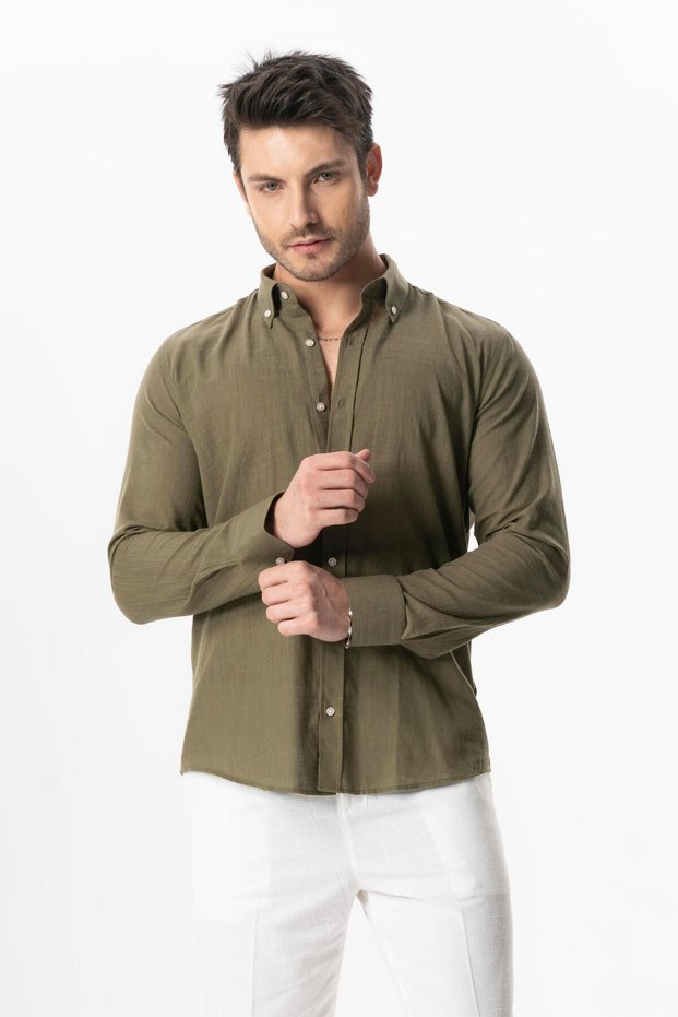 Ada Şile Bezi Long Sleeve Summer Men's Shirt Khaki 3049