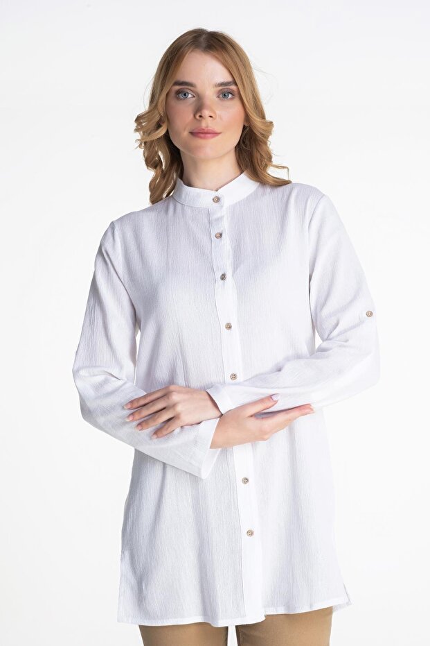 Women's Şile Bezi Hakim Collar Summer Tunic White Byz