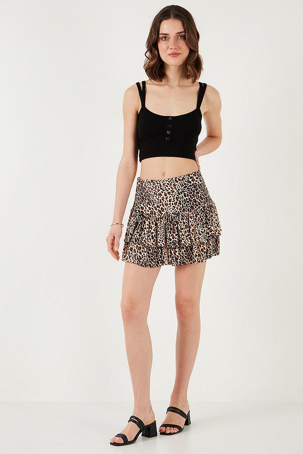 Leoparlı Slim Fit Fırfırlı Mini Boy Şort Etek ŞORT ETEK 5866293 - 6