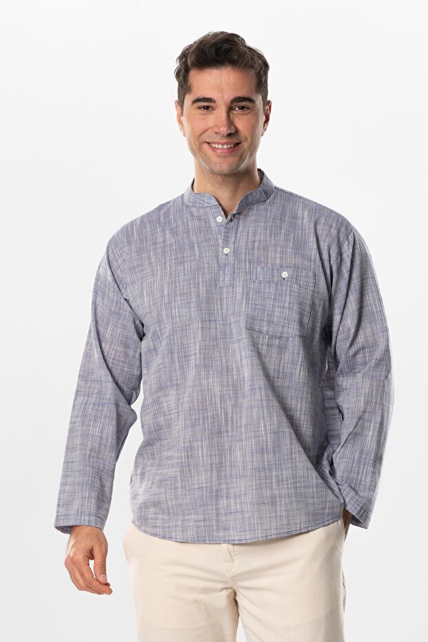 Long Sleeve Shiled Cloth Single Pocket Prevailing Collar Men's Summer T-shirt Melted Purple Krcmr