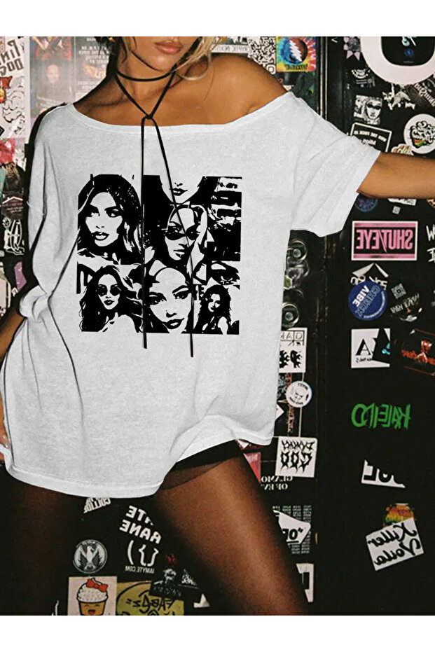 Women's Off-Shoulder Boat Neck Printed T-Shirt