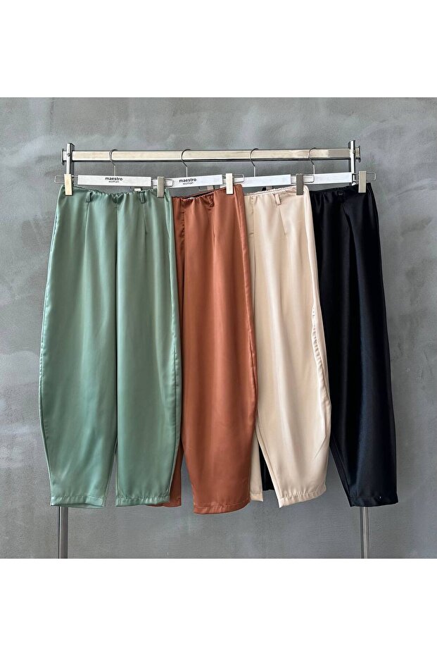 Women's Classic Stylish Carrot Model Knitted Satin Trousers