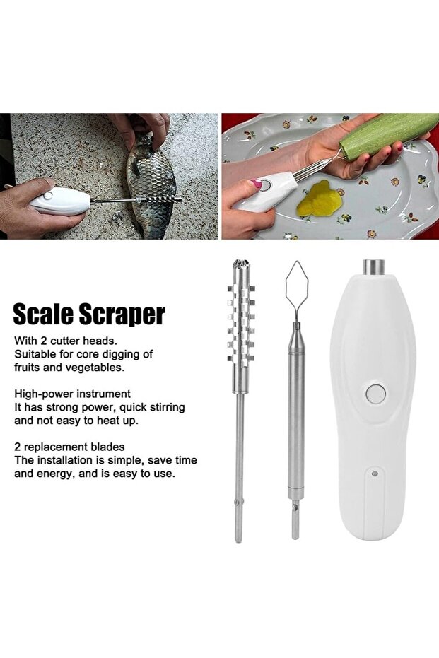 أداة إزالة قشور السمك الكهربائية المحمولة القابلة لإعادة الشحن، مزودة برأسين قاطعين قابلين للاستبدال - 5