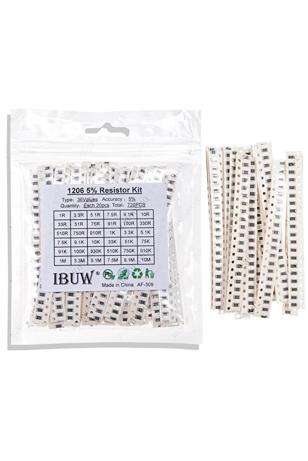 36Value each 20pcs =720pcs 1206 SMD Resistor Kit 1/4W 0.25W 5% 1 ohm~10 Mohm component diy kit ...
