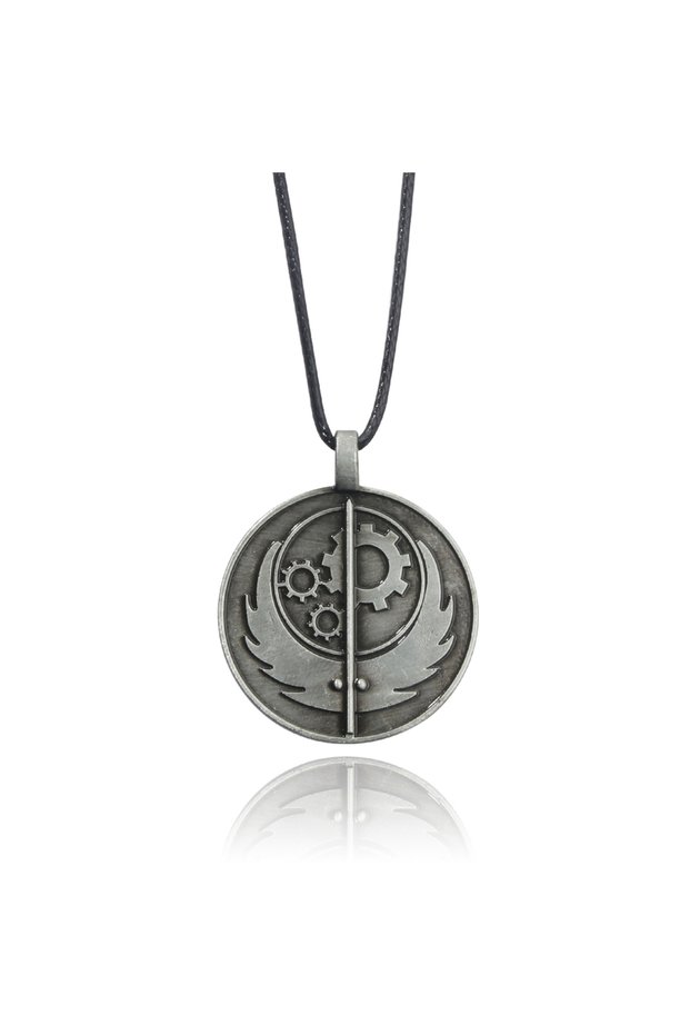 Light Yellow Gold Color Brotherhood Of Steel Logo Necklace Round Metal Pendant Rope Chain Necklaces
