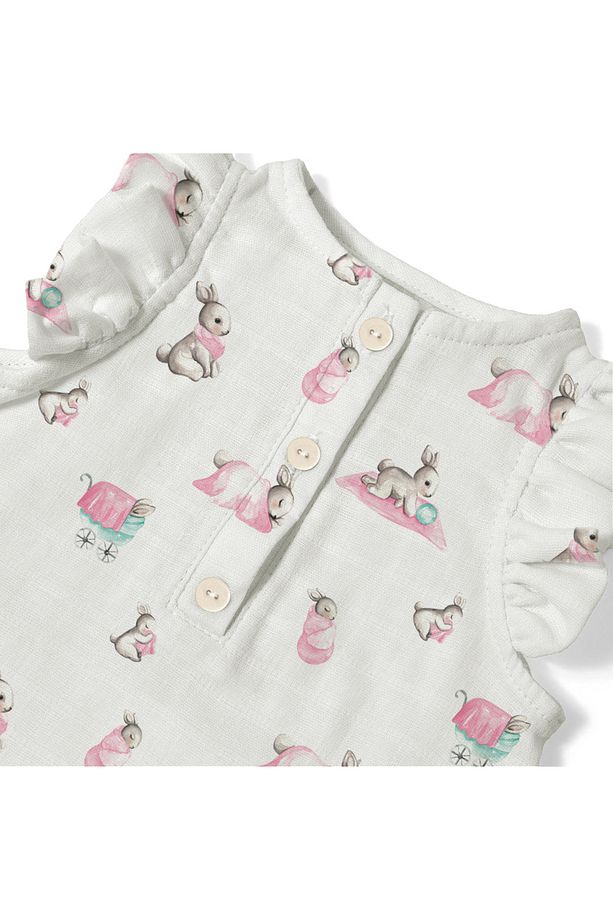 %100 Pamuk Müslin Kız Bebek Fırfırlı Kolsuz Tulum - Bebe Lapin Rose - 3