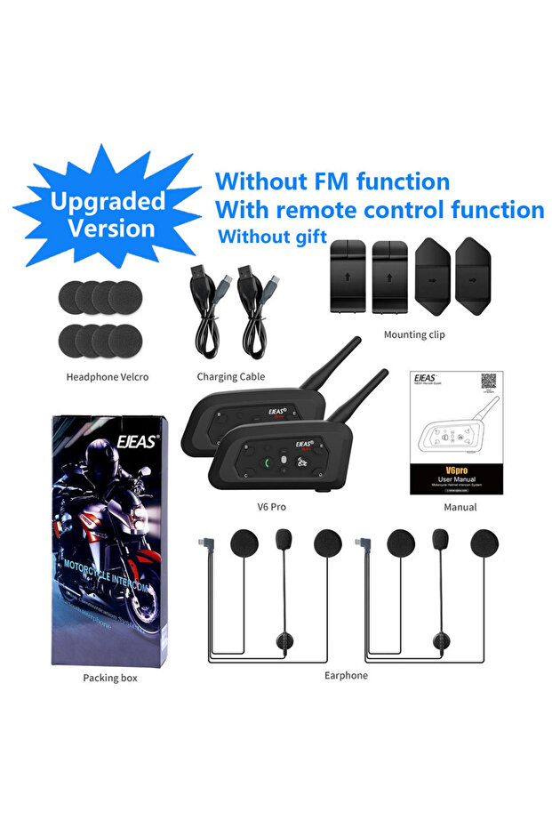 2Double Pack EJEAS V6 Pro+ Motorcycle Bluetooth Helmet Headset Intercom Communicator 1200m Interphon