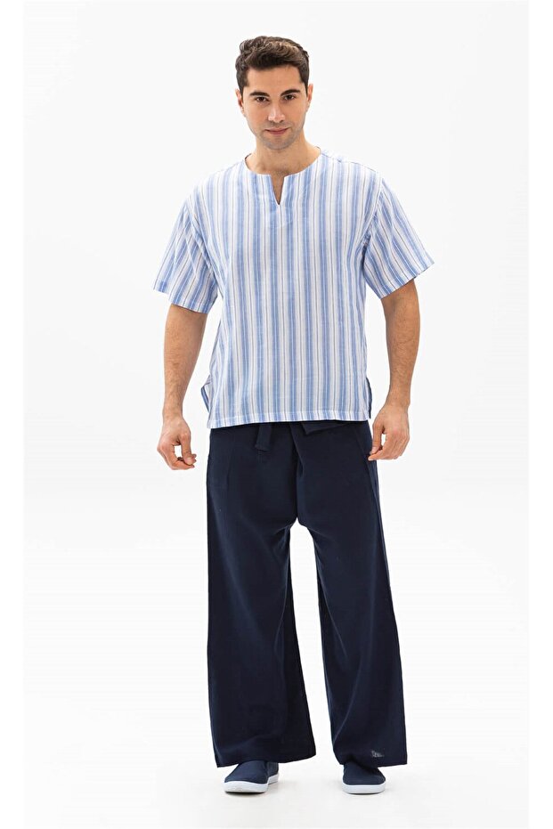 Men's Sile Bezi Thai Fisherman Summer Pants Navy Blue Lcvt