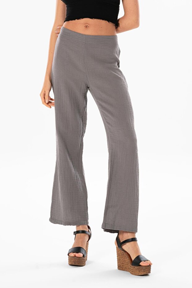 Geranium Elastic Waist Muslin Trousers Gray Gray