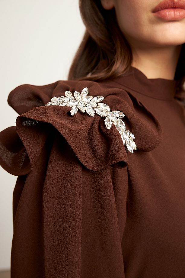 Layla Aksesuarlı Elbise - Kahve - 4