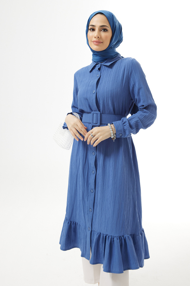 تونيك ملفوف بحزام نيلي - 1