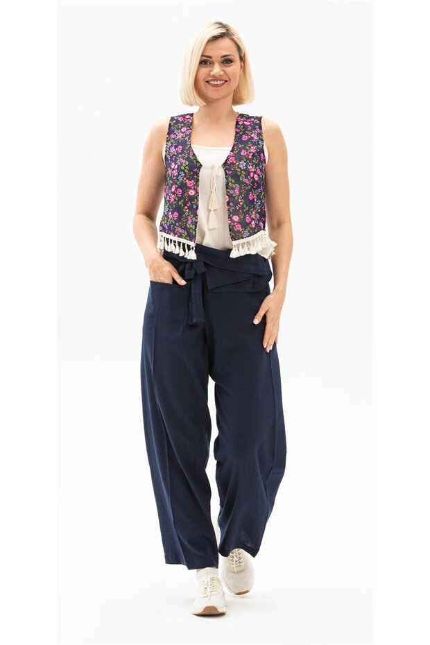 Women's Şile Bezi Thai Fisherman Summer Pants Navy Blue Lcvt