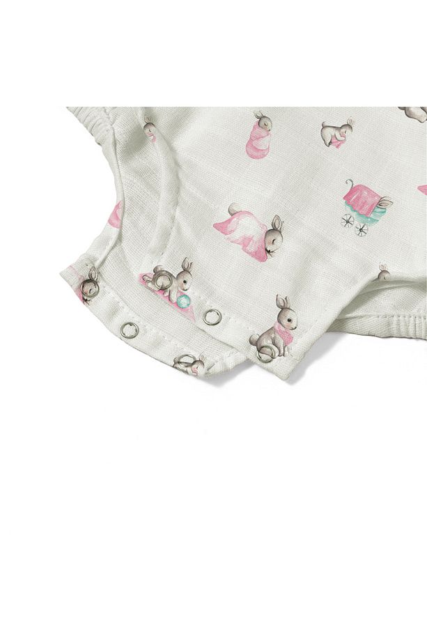 %100 Pamuk Müslin Kız Bebek Fırfırlı Kolsuz Tulum - Bebe Lapin Rose - 4