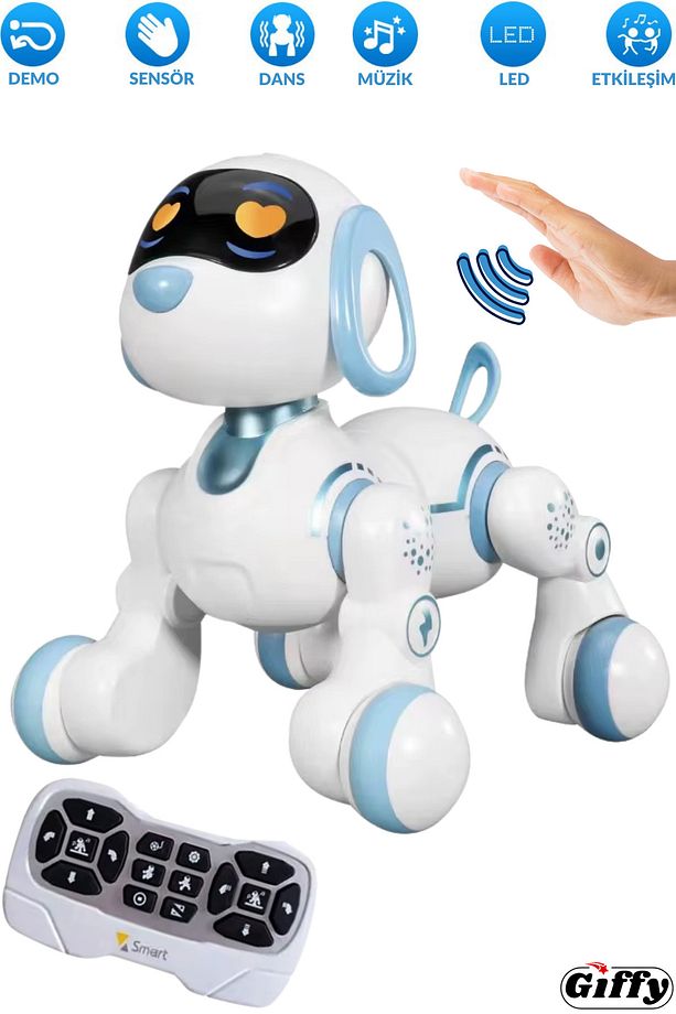 Oyuncak Full Fonksiyon Uzaktan Kumandalı El Sensörlü Şarjlı Işıklı Müzikli Dansçı Robot Köpek - 1