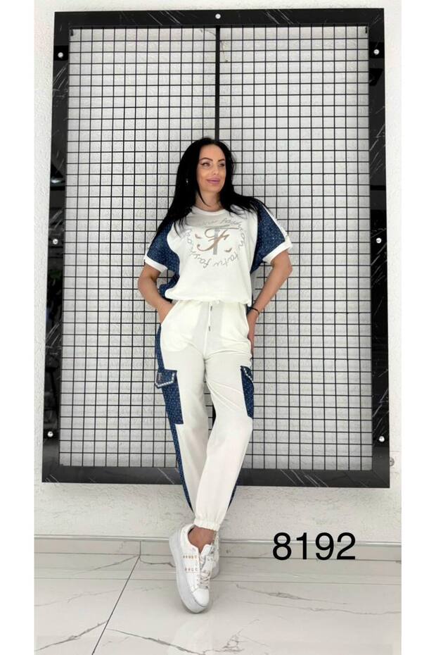 Design Denim Detail Pearl Tracksuit Set