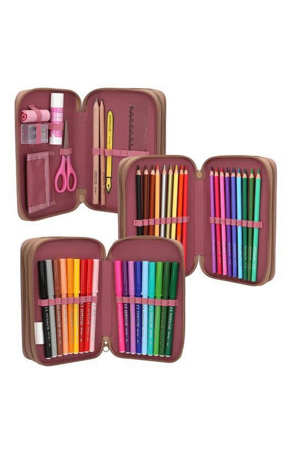 3 Katlı Kalem Kutusu - Çiçek Desenli - 4