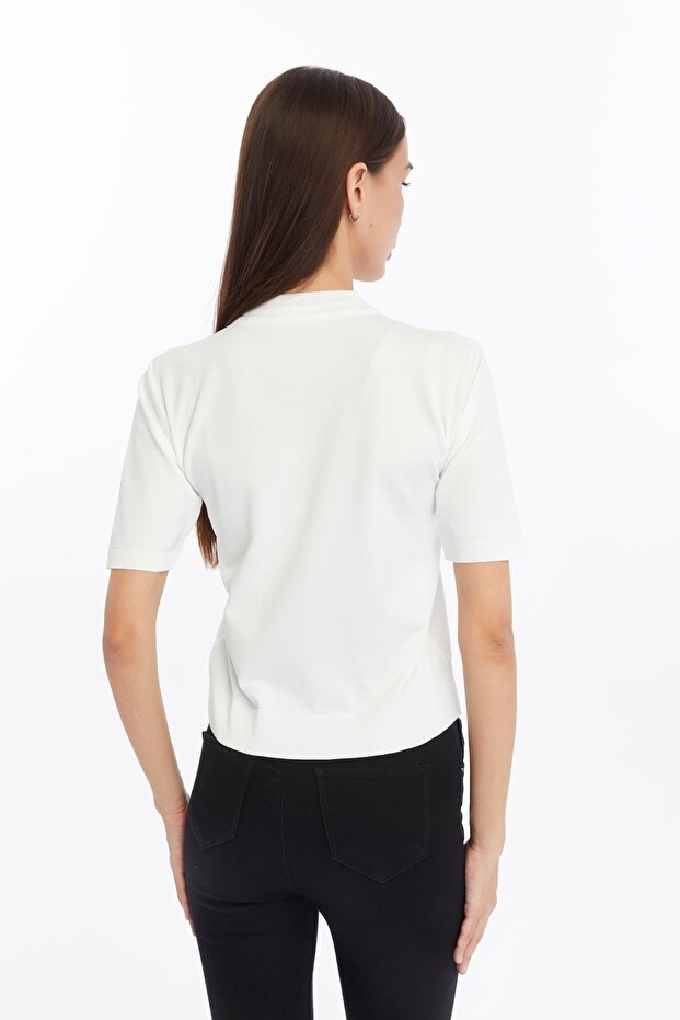 ÇİÇEK AKSESUARLI TRİKO ÖRME BLUZ - 5