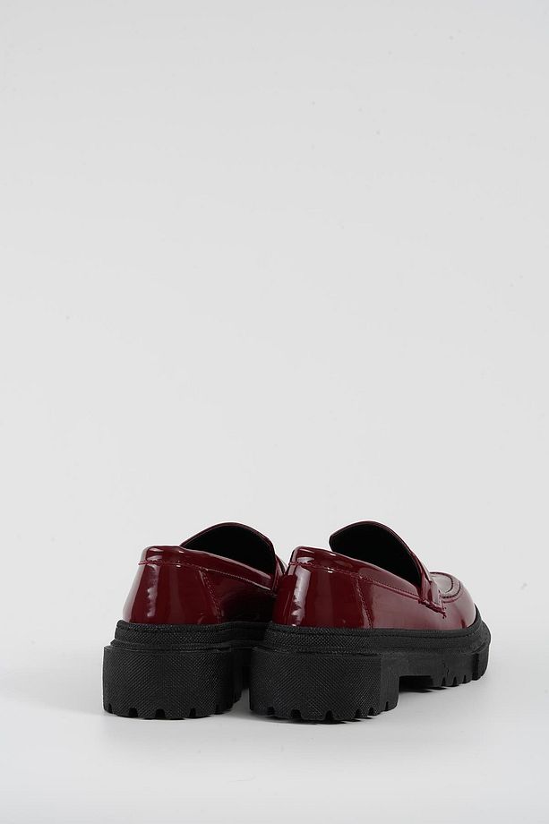 Kadın Bordo Rugan Corteko Kalın Taban Loafer Makosen Ayakkabı 4,5cm Byndlfrk02 - 8
