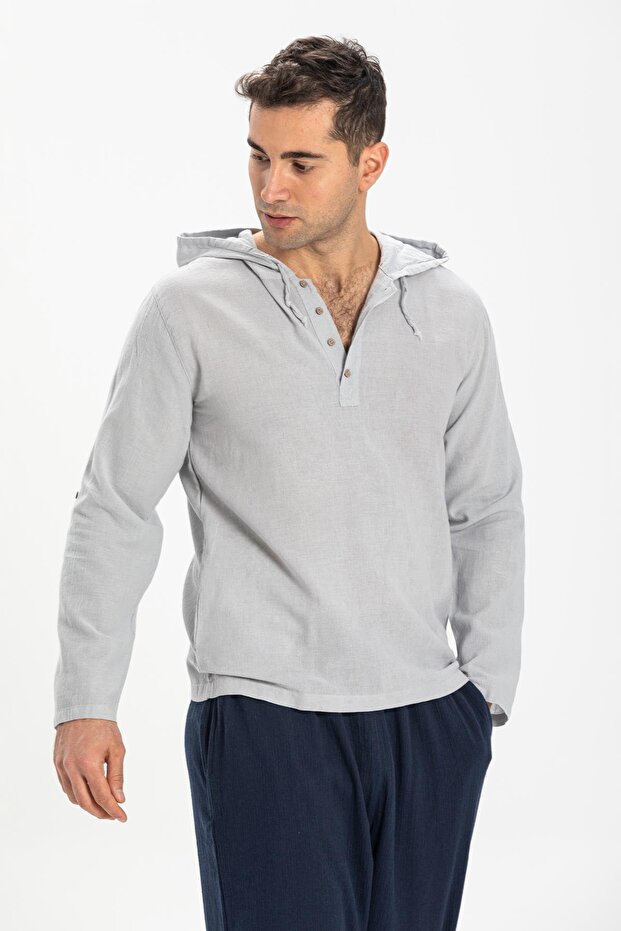 Şile Cloth Double Pocket Hooded Men's Sweatshirt Gray Gray