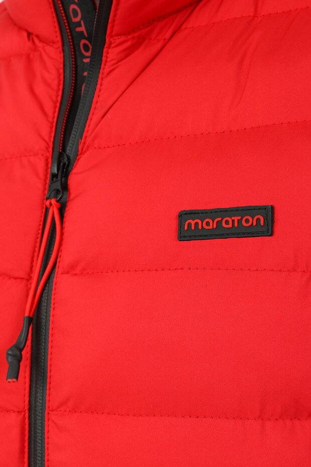 سترة رجالية عادية ياقة مرتفعة متوسطة الطول باللون الأحمر - 7