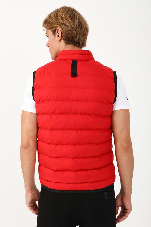 سترة رجالية عادية ياقة مرتفعة متوسطة الطول باللون الأحمر - 2