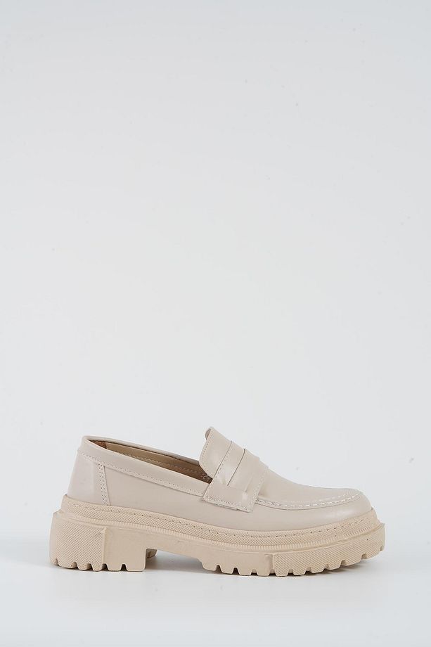 Kadın Bej Deri Corteko Kalın Taban Loafer Makosen Ayakkabı 4,5cm Byndlfrk02 - 5