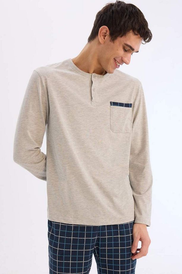 Yeni Sezon Regular Fit Pijama Takımı Uzun Kollu Üst Kareli Uzun Alt - 5