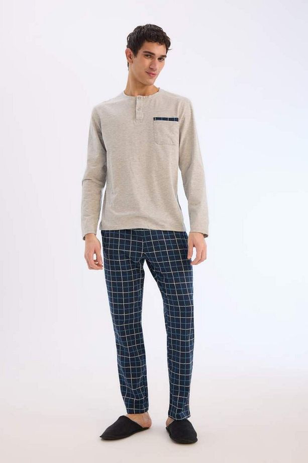 Yeni Sezon Regular Fit Pijama Takımı Uzun Kollu Üst Kareli Uzun Alt - 3