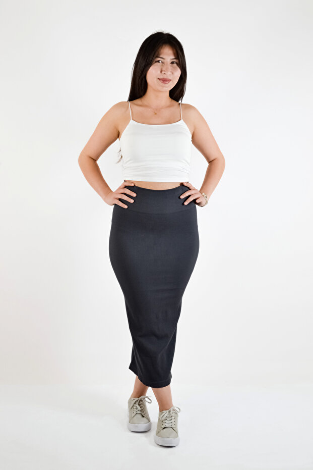 Ribbed Long Skirt with Elastic Waist
