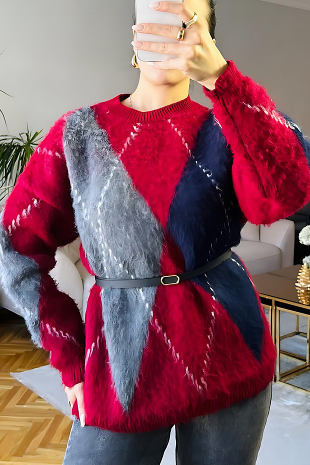Rhinestone Patterned Burgundy Sweater