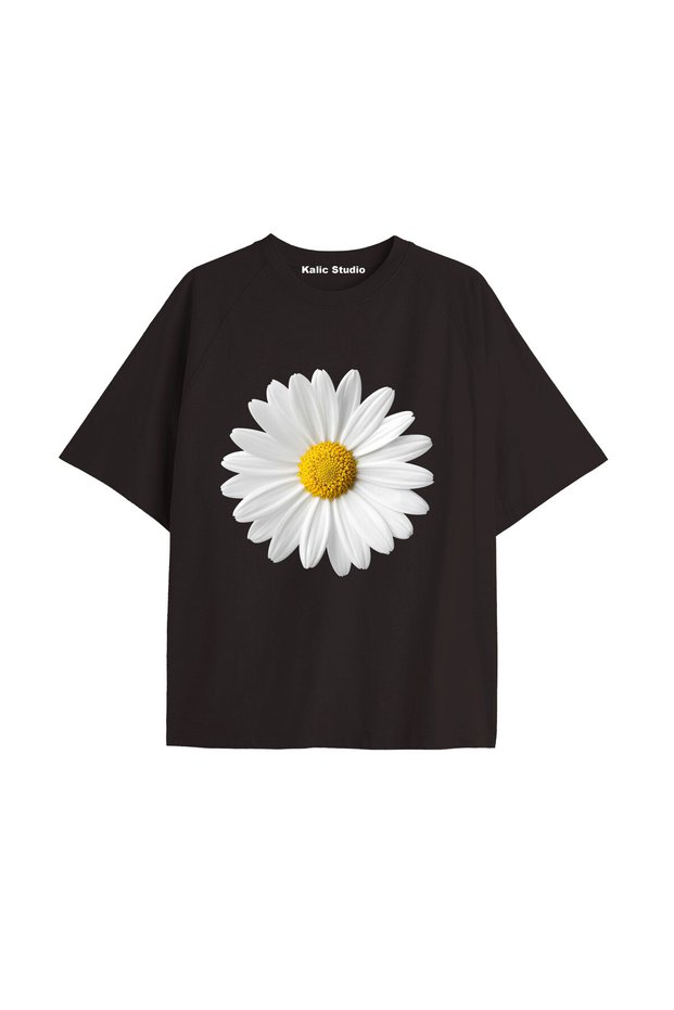 Women's Floral Special Printed Colorful Oversize Combed Cotton Crew Neck T-Shirt