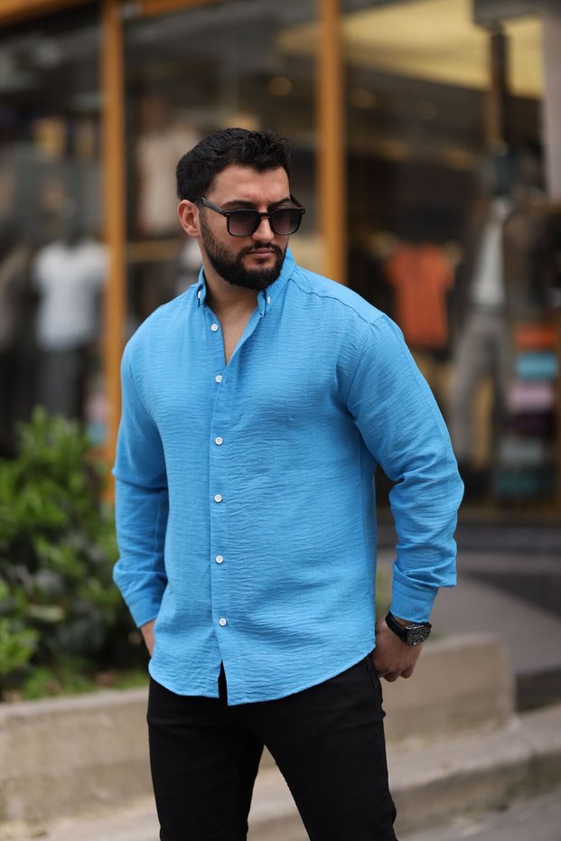Men's 100% Cotton Linen Look Long Sleeve Summer Shirt