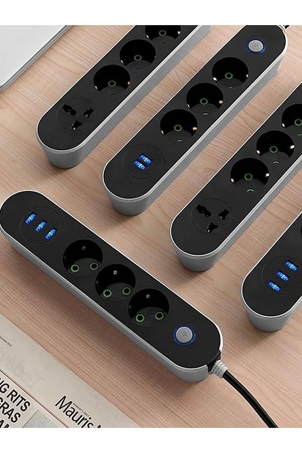 Ftr 2500w Termal Akım Korumalı 3’lü Priz – 2 Usb, 1 Type-c, 2 Metre Kablo, Sigortalı Çoklayıcı, 10a - 1