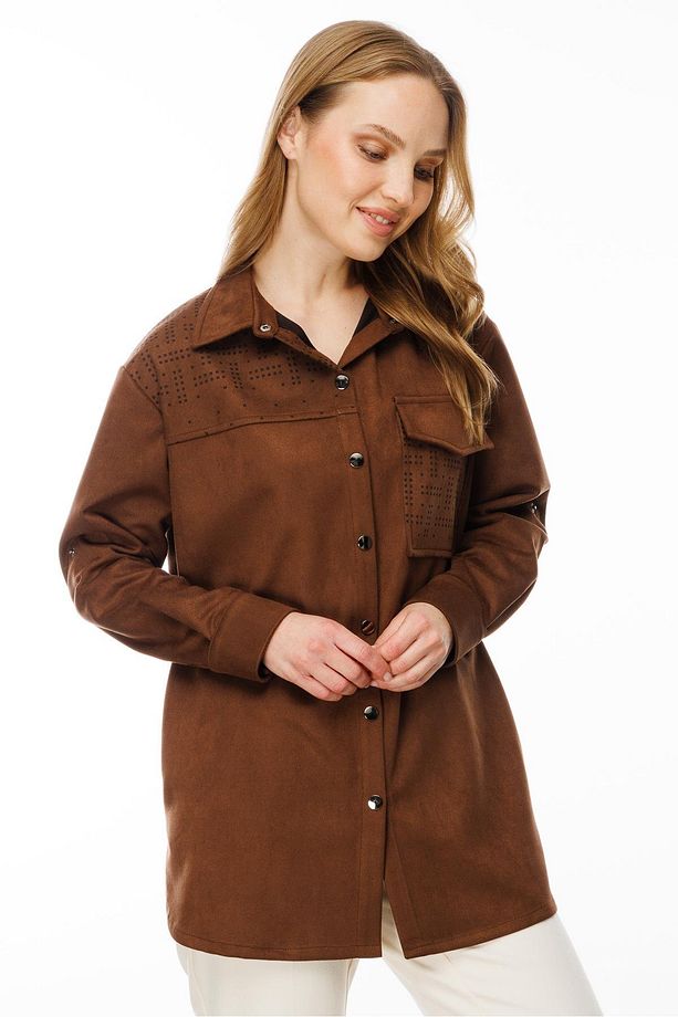 Cep Detaylı Süet Tunik-KAHVE - 2
