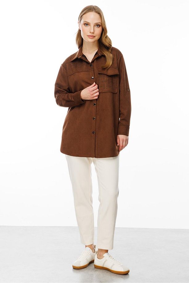 Cep Detaylı Süet Tunik-KAHVE - 3