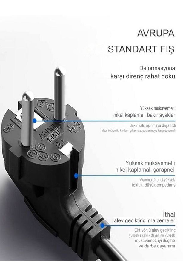 FTR-1 2500Watt 2USB 1Type-C 10A Akım Korumalı 3'lü 2M Kablolu Siyah Çoklu Priz - 3
