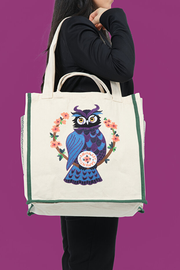 Owl 100% Cotton 350 Grams Embroidery Embroidered High Quality Cloth Canvas Bag 40*40 cm