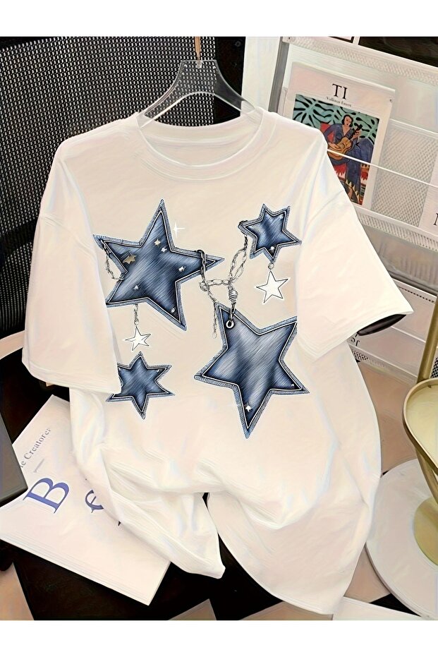 Casual Sun, Moon & Star Graphic Tee for Women - Short Sleeve, Round Neck,