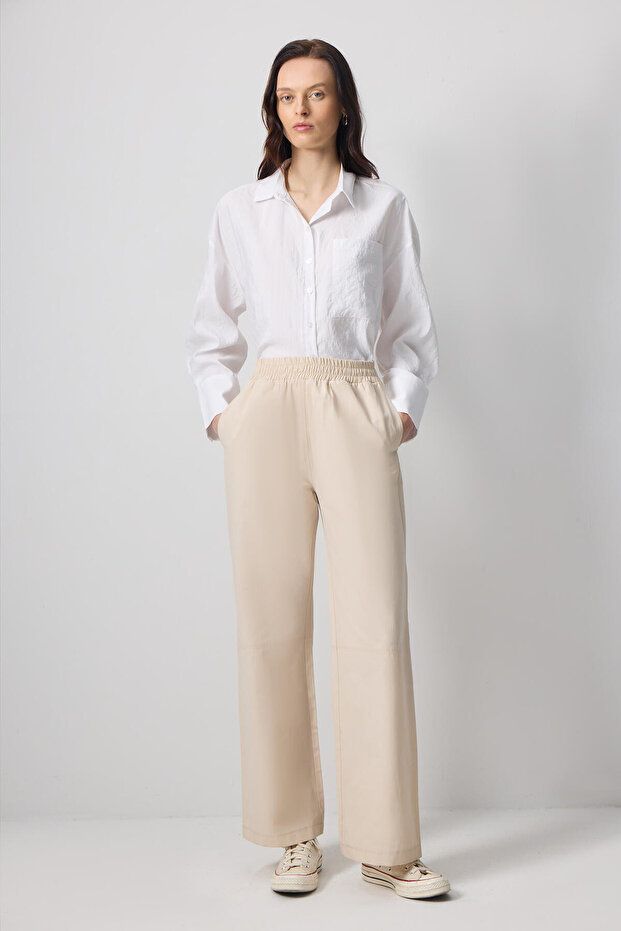 ELASTIC WAIST WIDE LEGS PANTS