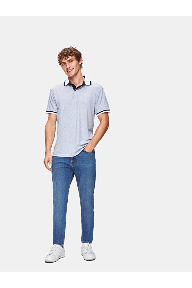 Basıc Polo Yaka Regular Gri T-shırt - 1