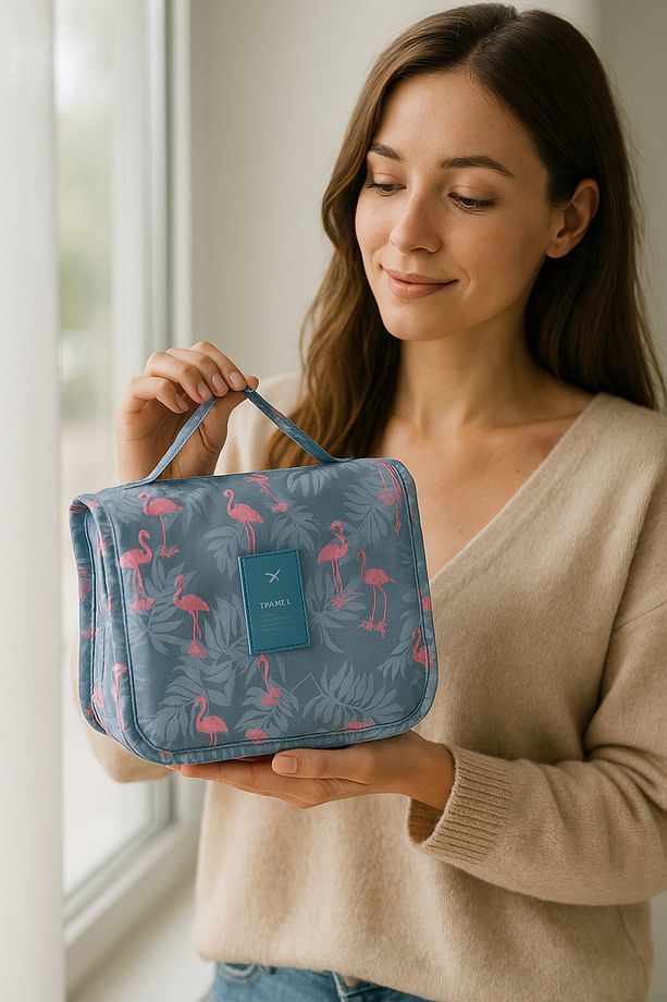 Çok Fonksiyonlu Askılı Makyaj Çantası Flamingo Desen ( Büyük Boy ) - 2