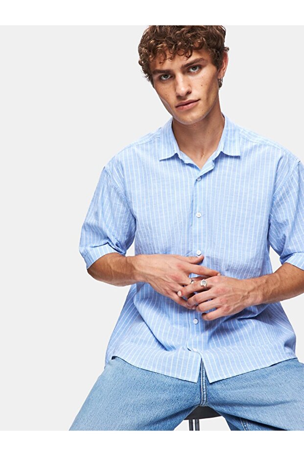 Relaxed Boxy Fıt Mavi Gömlek - 6